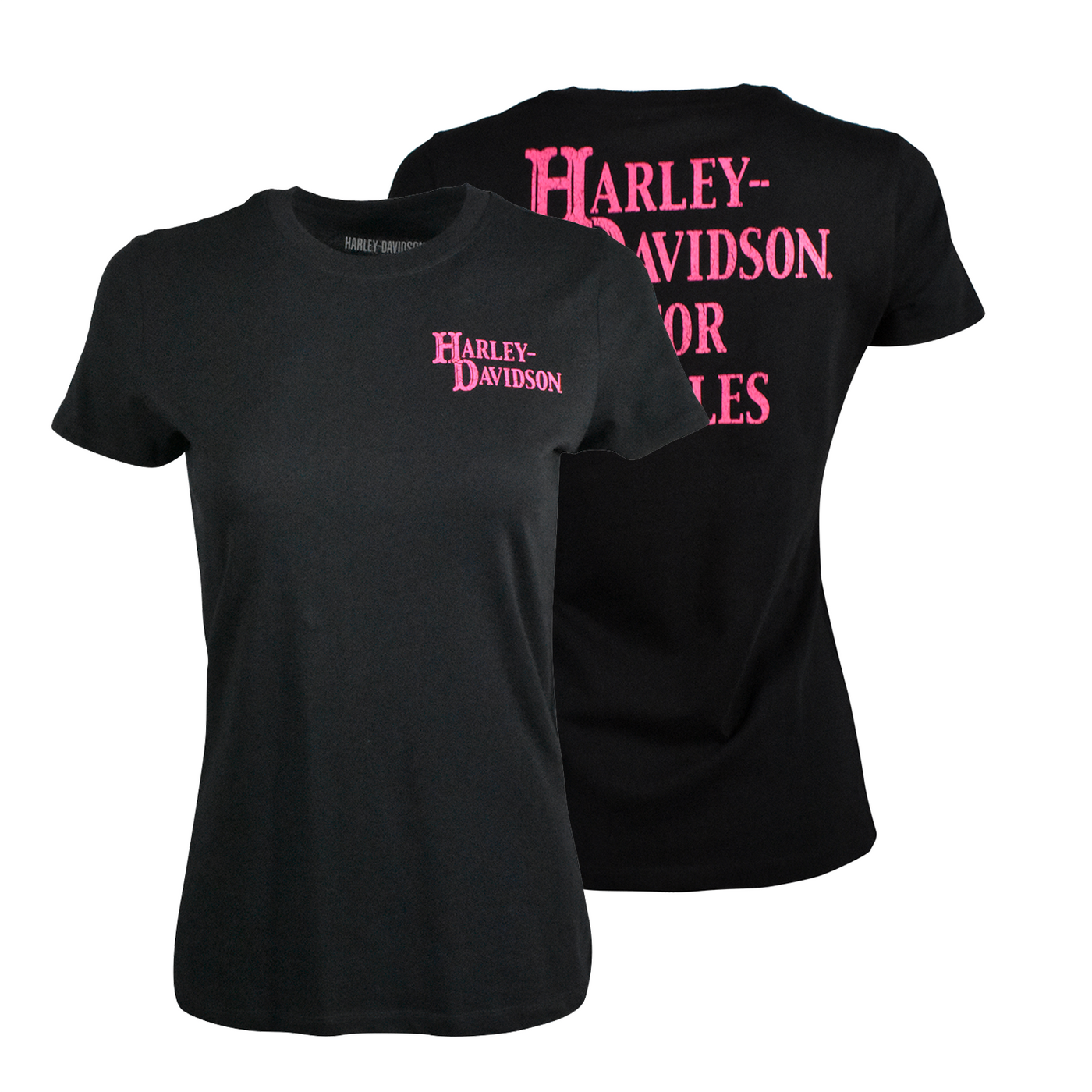 Harley-Davidson Women's Black Pink Logo Graphic Print Short Sleeve Tee (S16)