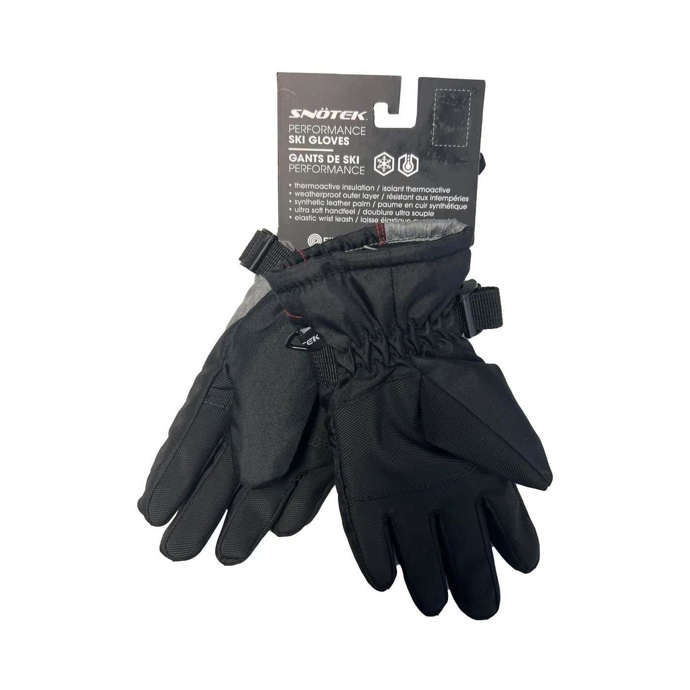 Snotek Junior's Black Grey Stitched Performance Winter Ski Gloves ST318 (S01)