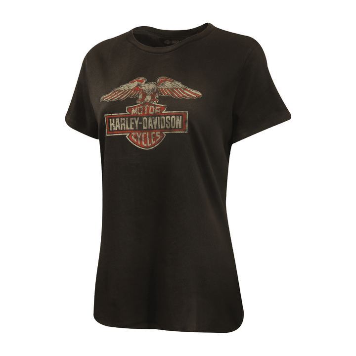 HD Branded Women's T-Shirt Dark Grey Graphic Eagle Badge S/S (S34)