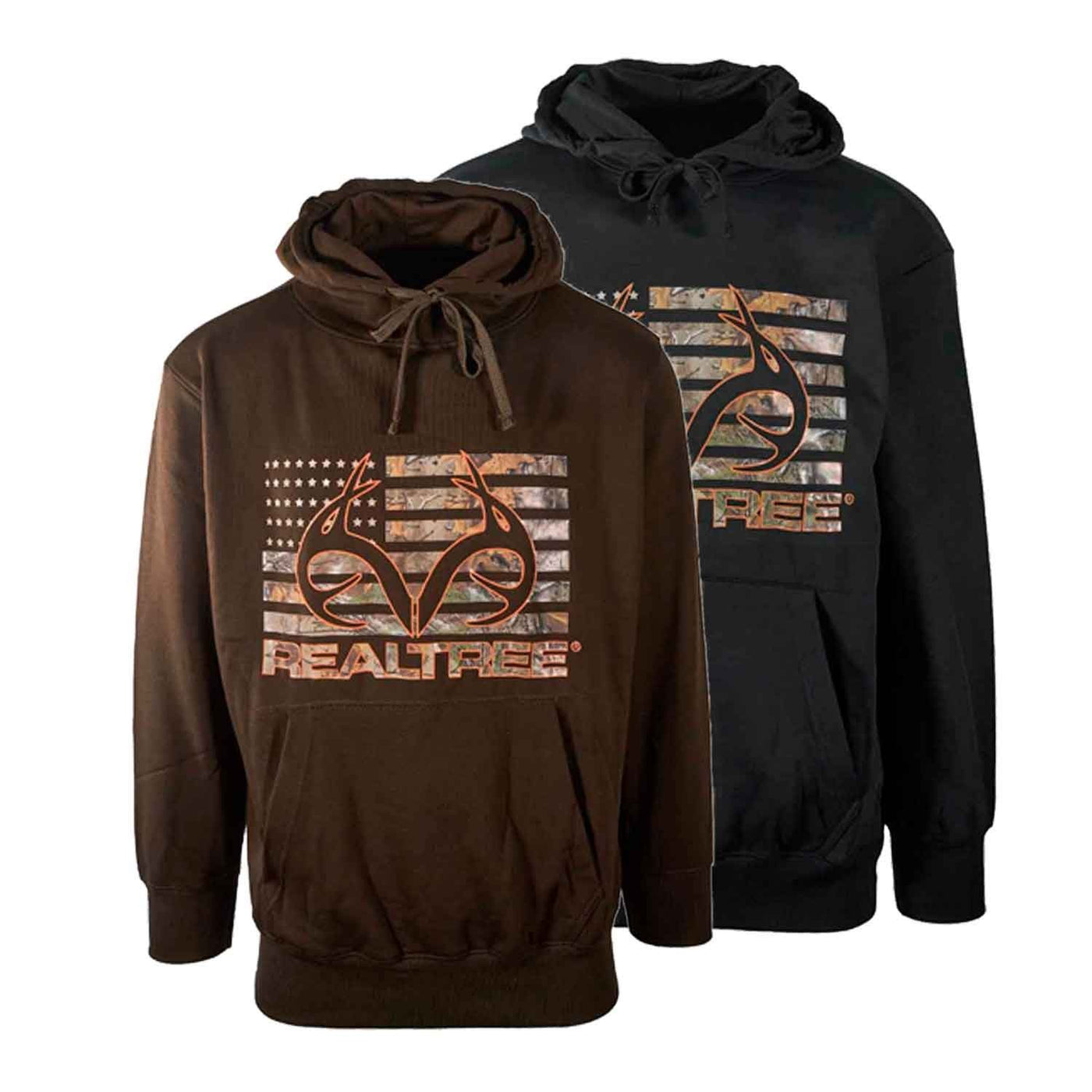 Realtree Men's Hoodie Camo American Flag Antler Logo - Brown, Black, Green
