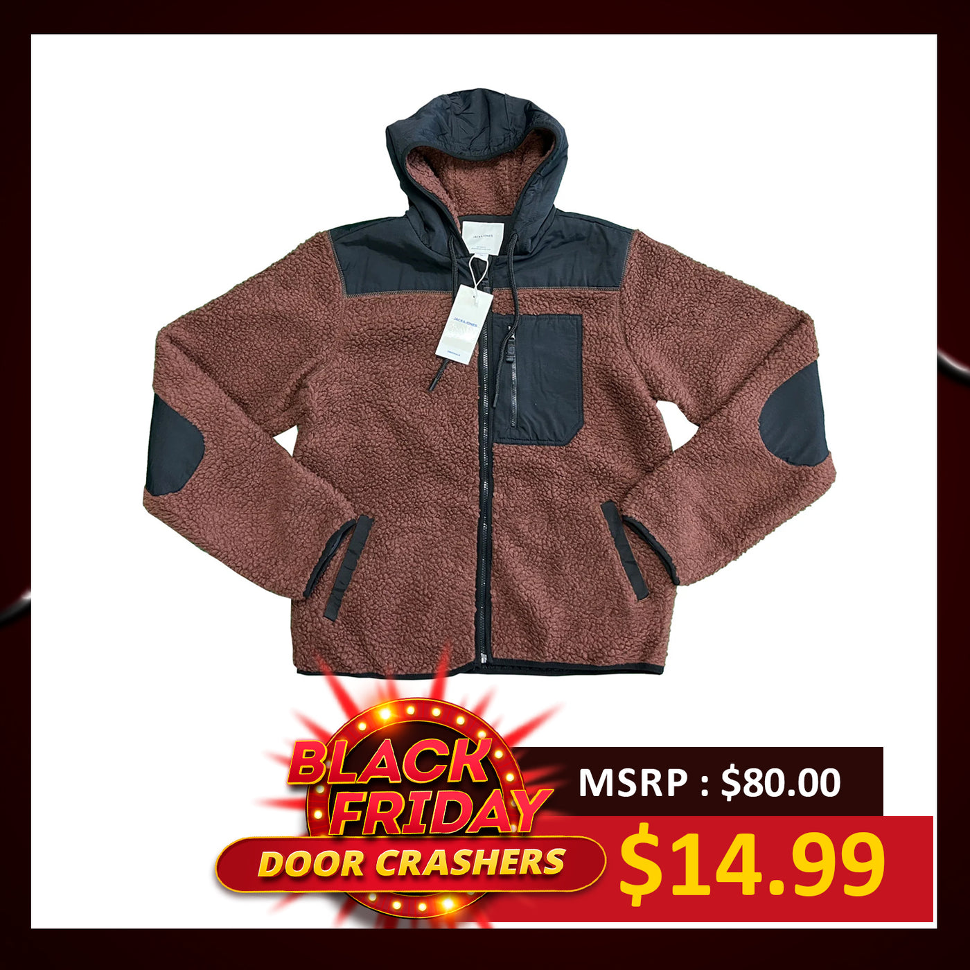 Jack & Jones Men's Maroon Jacket Authentic Sherpa Teddy Fleece (S04)