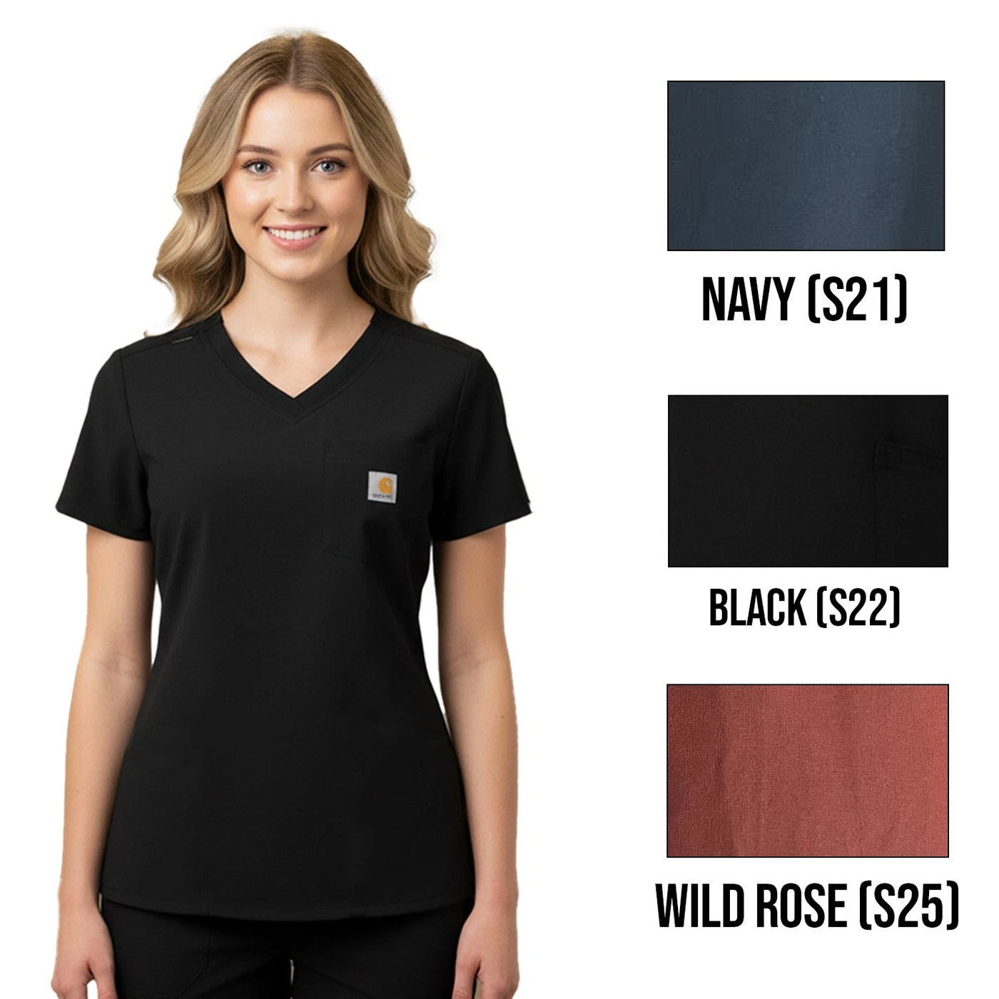 Carhartt Women's Scrub Force Pocket Logo Rugged Flex Cross-Flex V-Neck Solid Top