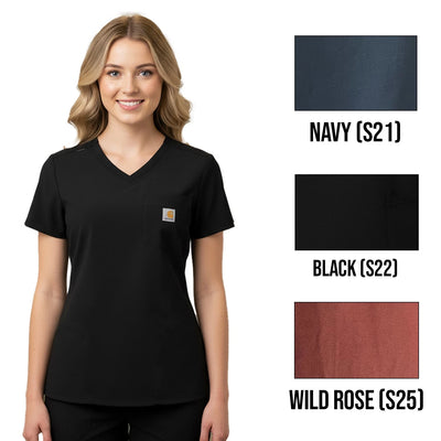 Carhartt Women's Scrub Force Pocket Logo Rugged Flex Cross-Flex V-Neck Solid Top
