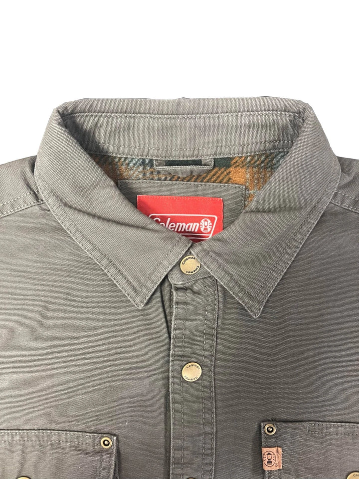 Coleman Men's Grey Jacket Fleece Lined Snap Closure Durable Canvas Shirt (S01)