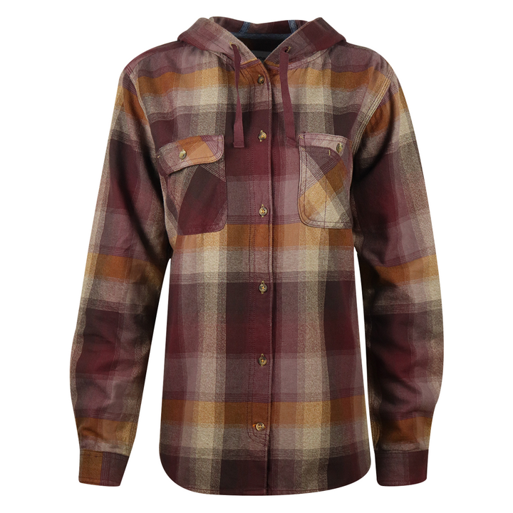 Carhartt Women's Wine Gold Cream Plaid Hooded L/S Woven Shirt