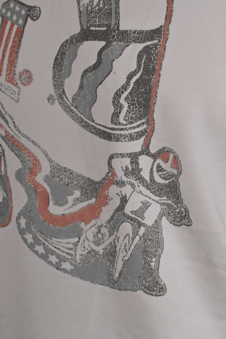 HD Branded Men's T-Shirt White Motorcycle Helmet Short Sleeve (S50)