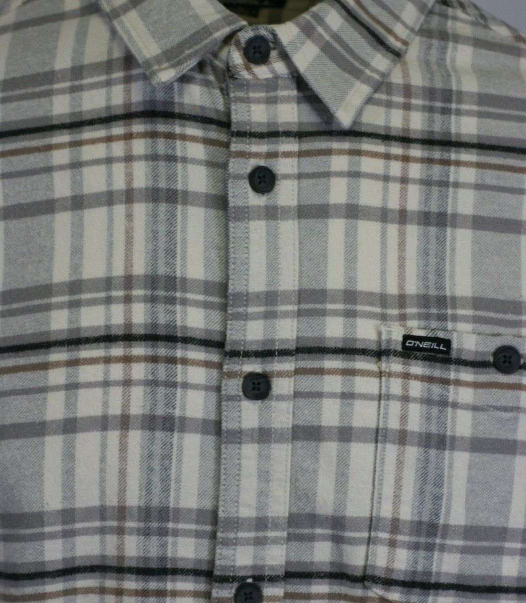 O'Neill Men's Cream Shirt Redmond Plaid Stretch Flannel Long Sleeve (S30)