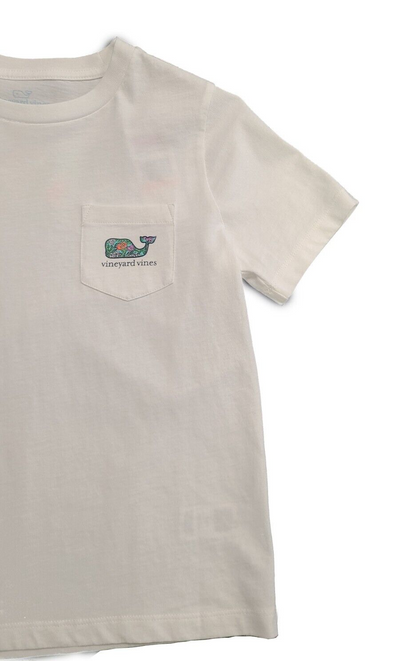 Vineyard Vines Boy’s White Cap T-Shirt Palm Beach Whale Fill Pocket Tee (S01)