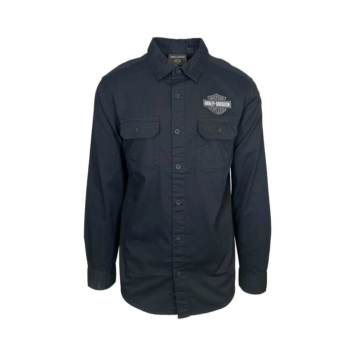 HD Branded Men’s Black Shirt Bar &amp; Shield Solid Long Sleeve (353)