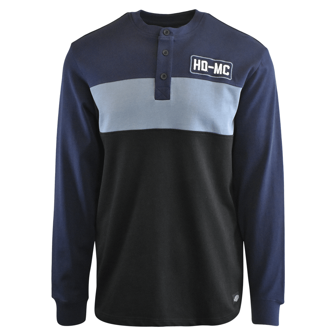 HD Branded Men's Henley T-Shirt Navy Blue Colorblock HD-MC Long Sleeve