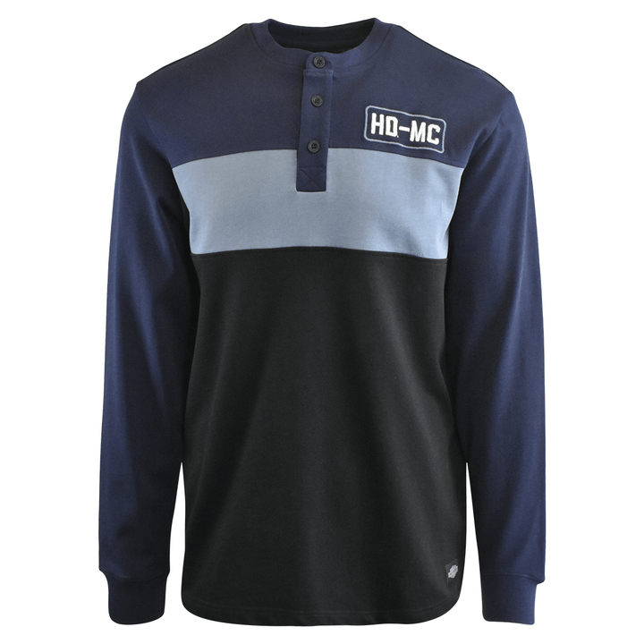 HD Branded Men's Henley T-Shirt Navy Blue Colorblock HD-MC Long Sleeve