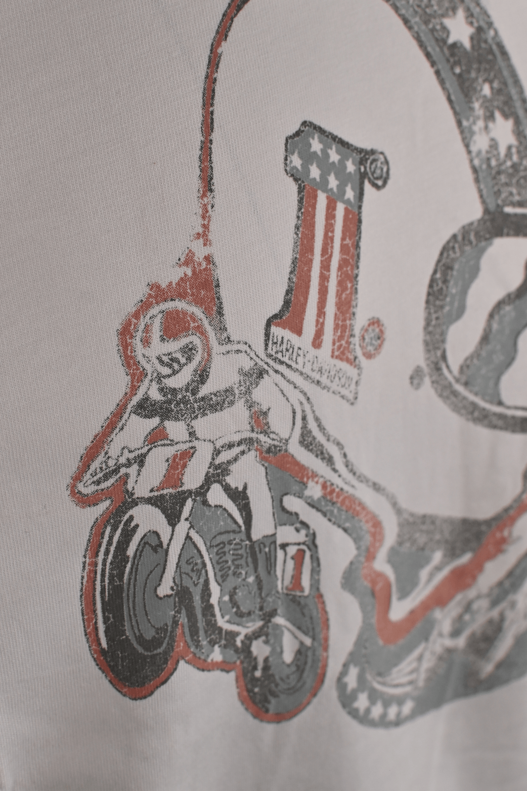 HD Branded Men's T-Shirt White Motorcycle Helmet Short Sleeve (S50)