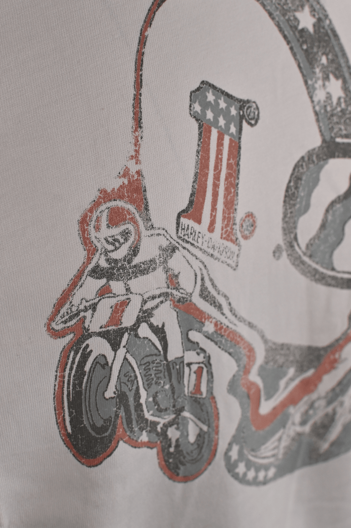 HD Branded Men's T-Shirt White Motorcycle Helmet Short Sleeve (S50)