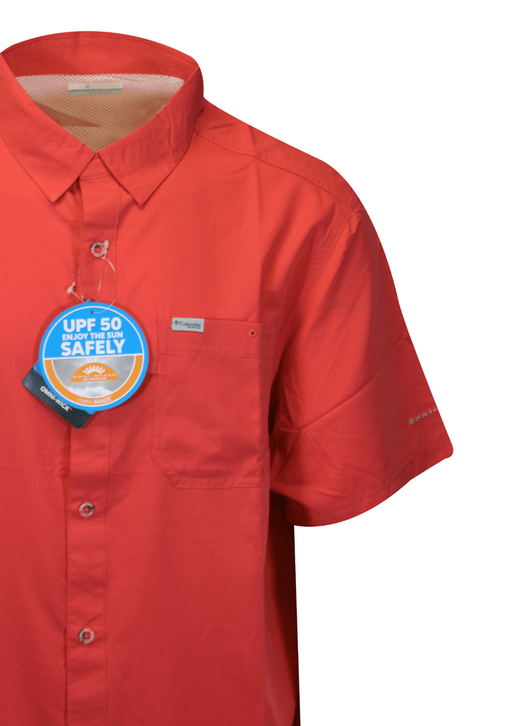 Columbia Men's Sunset Red Shirt Slack Tide PFG Camp Shirt UPF 50 S/S (683)