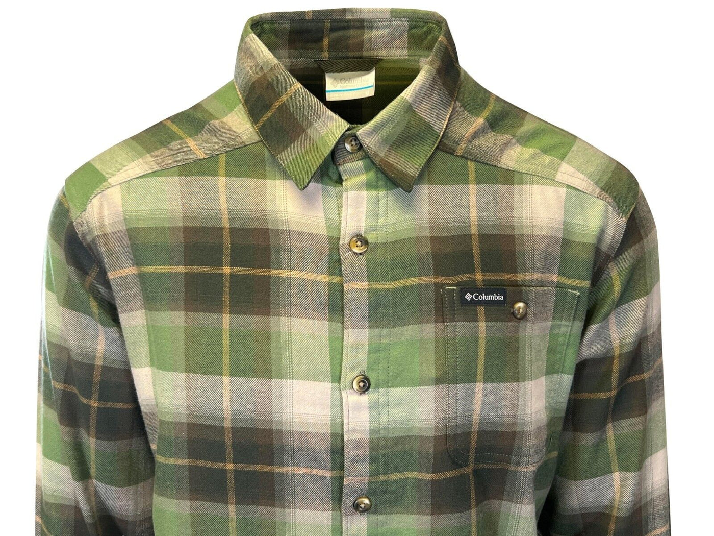 Columbia Men's Stone Green Shirt Multi Tartan Cornell Woods Flannel L/S (398)