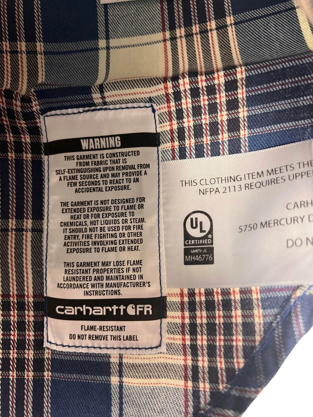 Carhartt FR Men’s Blue &amp; White Plaid Shirt Rugged Flex Workwear L/S CAT 2 (S373)