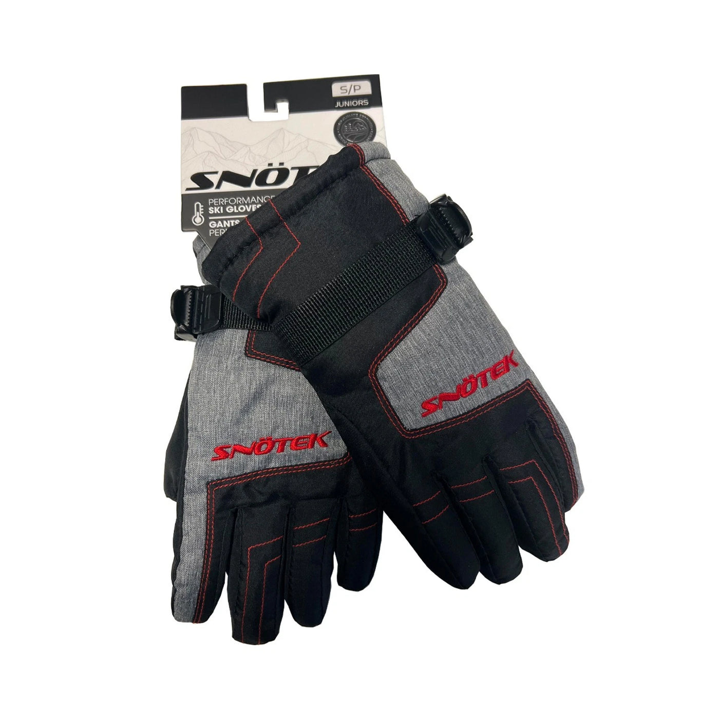 Snotek Junior's Black Grey Stitched Performance Winter Ski Gloves ST318 (S01)