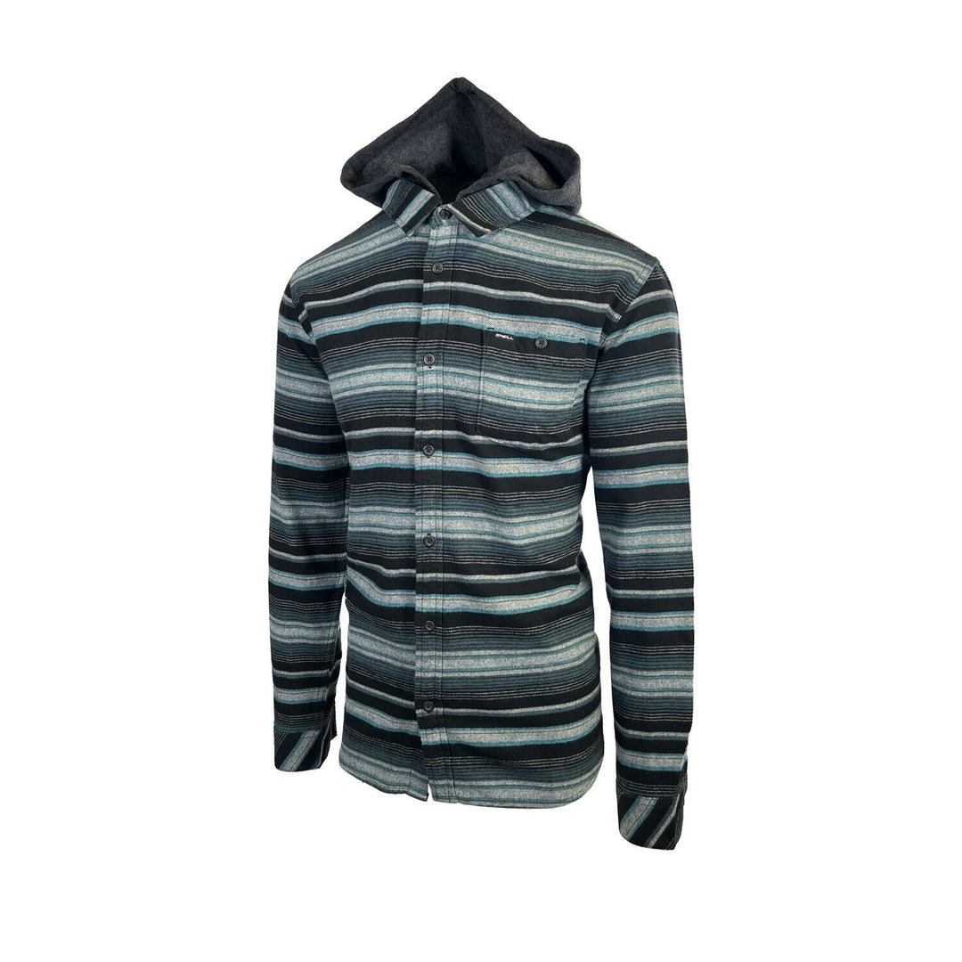 O'Neill Men's Black & Blue Flannel Shirt Redmond Hooded Horizontal Striped (S33)