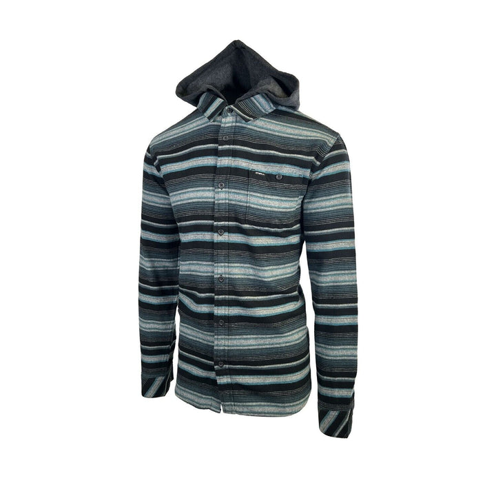 O'Neill Men's Black & Blue Flannel Shirt Redmond Hooded Horizontal Striped (S33)