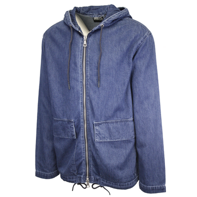 Superdry Men's Mid Blue Denim Hooded Full Zip Jacket (Retail $120)