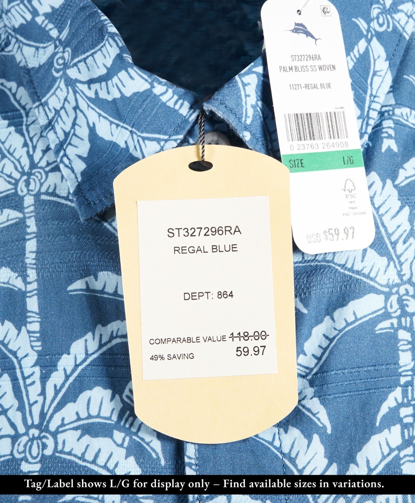 Tommy Bahama Men's Regal Blue Shirt Palm Bliss Button-Up Cotton Pocket S/S (S15)