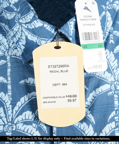 Tommy Bahama Men's Regal Blue Shirt Palm Bliss Button-Up Cotton Pocket S/S (S15)