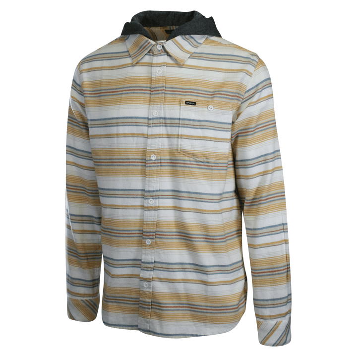 O'Neill Men's Cream Flannel Shirt Redmond Hooded Horizontal Striped (S19)