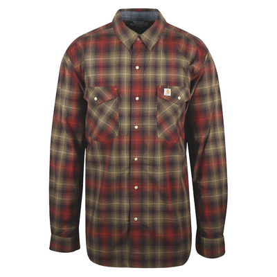 Carhartt Men's Red Brown Tan Plaid Relaxed Fit Snap Front L/S Woven Shirt (S03)