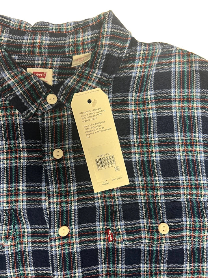 Levi's Men's Blairmore Indigo Blue Plaid Shirt Long Sleeve Workers Shirts (S08)