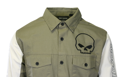 Harley-Davidson Men's Shirt Khaki Green Willie G Skull Viper L/S (S66)