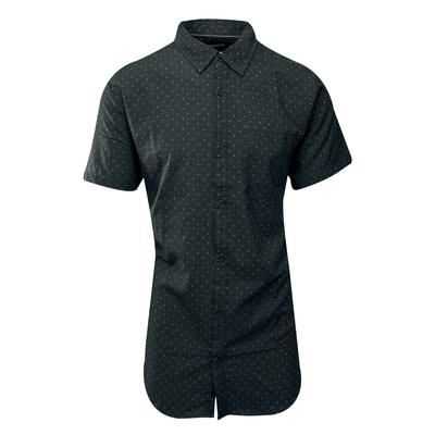 Kenneth Cole Men's Black Shirt Green White Dotted Short Sleeve Woven (S11)