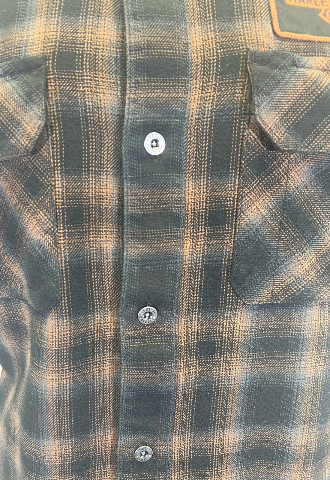 Harley-Davidson Men's Black & Amber Brown Shirt Bar & Shield Plaid S/S (S71)