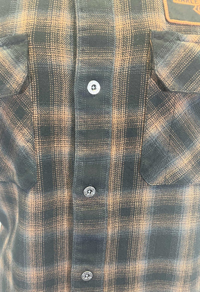 Harley-Davidson Men's Black & Amber Brown Shirt Bar & Shield Plaid S/S (S71)