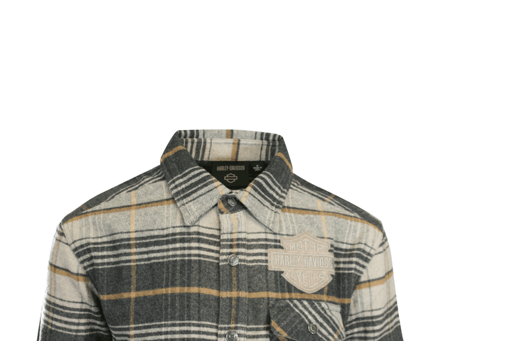 HD Branded Men's Shirt Grey Plaid Bar & Shield Premium L/S (S62)