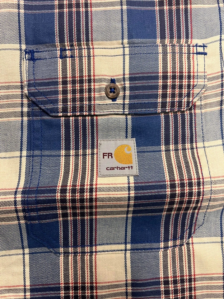 Carhartt FR Men’s Blue &amp; White Plaid Shirt Rugged Flex Workwear L/S CAT 2 (S373)