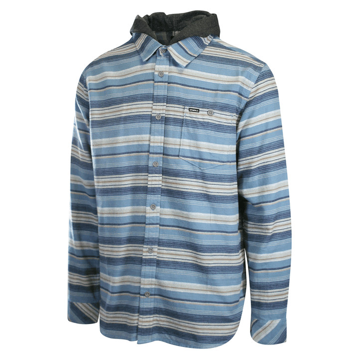 O'Neill Men's Blue Shadow Flannel Shirt Redmond Hooded Horizontal Striped (S18)