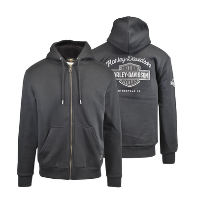 Harley-Davidson Men's Hoodie Black Sherpa-Lined Graphic Zip Front (S10)