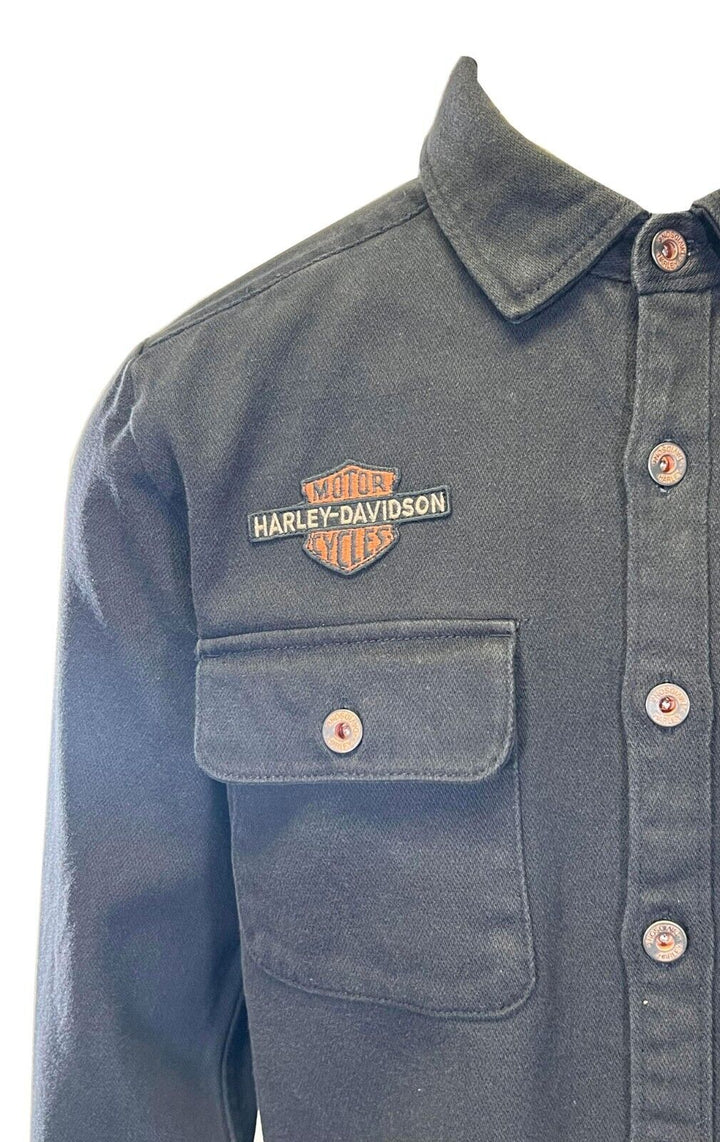 HD Branded Men's Black Shirt Logo Patch Embroidered Long Sleeve (S76)