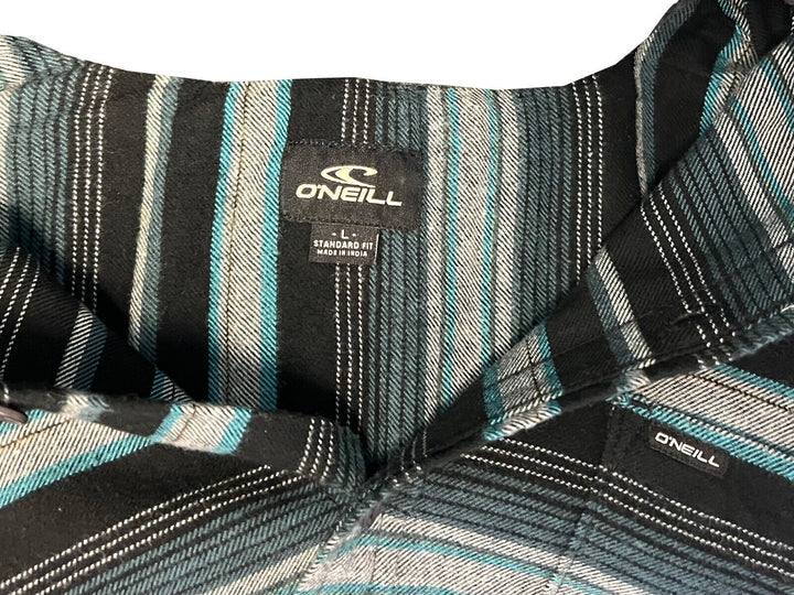 O'Neill Men's Black & Blue Flannel Shirt Redmond Hooded Horizontal Striped (S33)