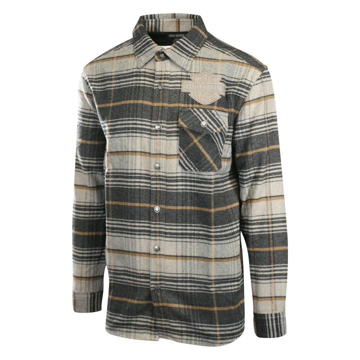 HD Branded Men's Shirt Grey Plaid Bar & Shield Premium L/S (S62)
