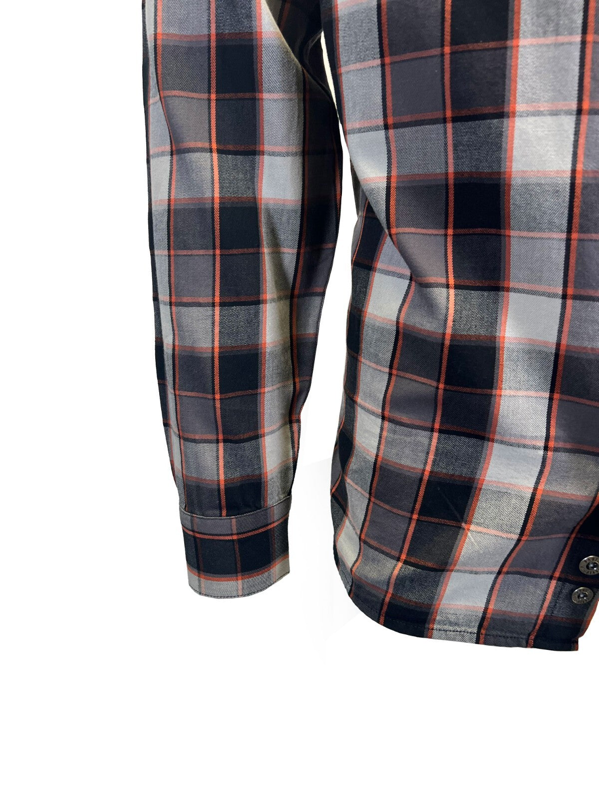 Harley-Davidson Men's Black & Ghost Gray Plaid Shirt Metal Bound Hooded (S88)