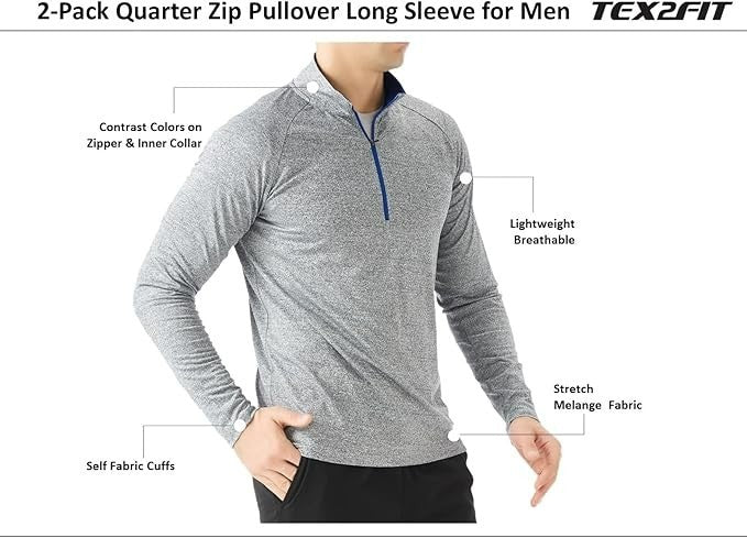 Tex2Fit Men's Sweater Quarter Zip Lightweight Premium - 1 Pack & 2 Pack
