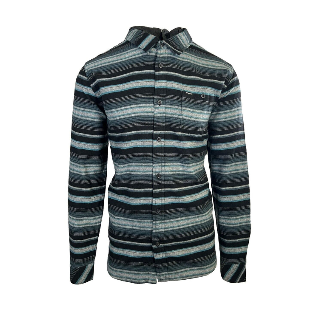 O'Neill Men's Black & Blue Flannel Shirt Redmond Hooded Horizontal Striped (S33)