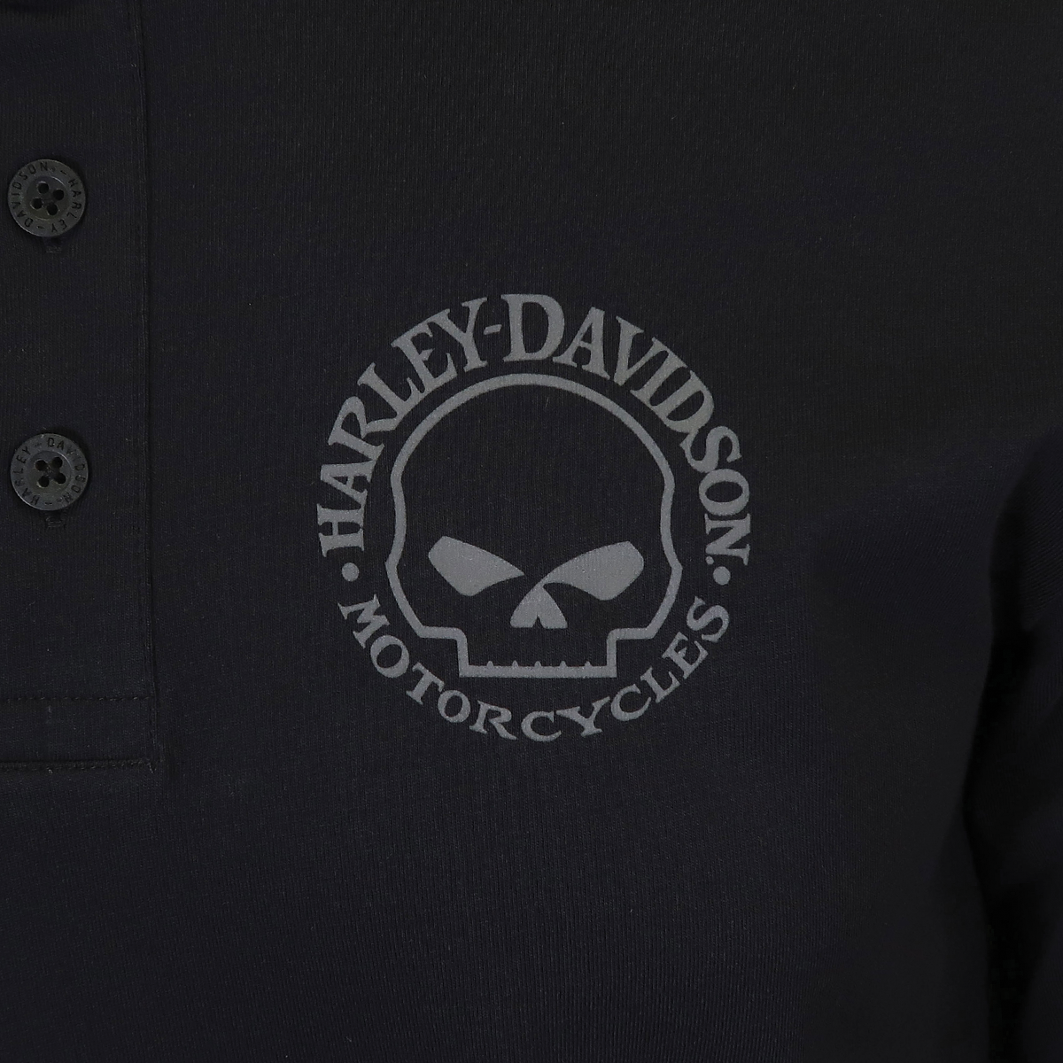 Harley-Davidson Men's Henley T-Shirt Black Willie G Skull 3 Button Long Sleeve
