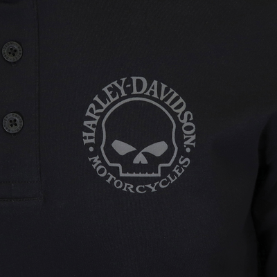 Harley-Davidson Men's Henley T-Shirt Black Willie G Skull 3 Button Long Sleeve