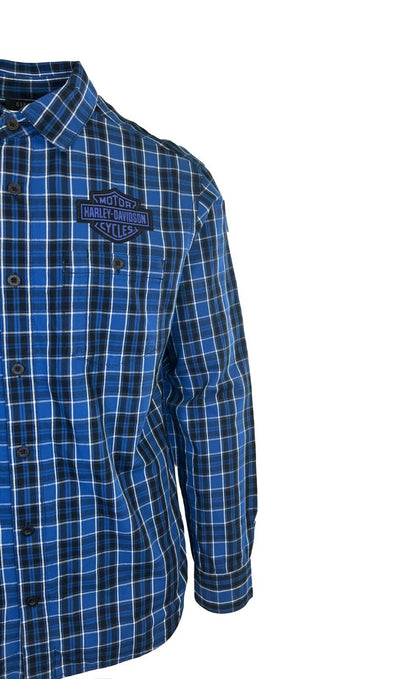 Branded Men's Blue Plaid Shirt Bar & Shield Long Sleeve (S82)