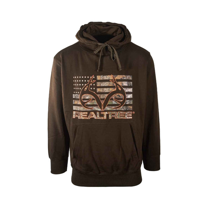 Realtree Men's Hoodie Camo American Flag Antler Logo - Brown, Black, Green