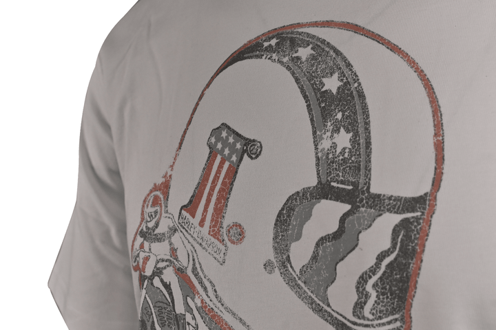 HD Branded Men's T-Shirt White Motorcycle Helmet Short Sleeve (S50)