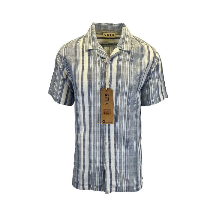 Vstr Premium Men's Navy White Shirt Vertical Stiped Button Down S/S (S01)