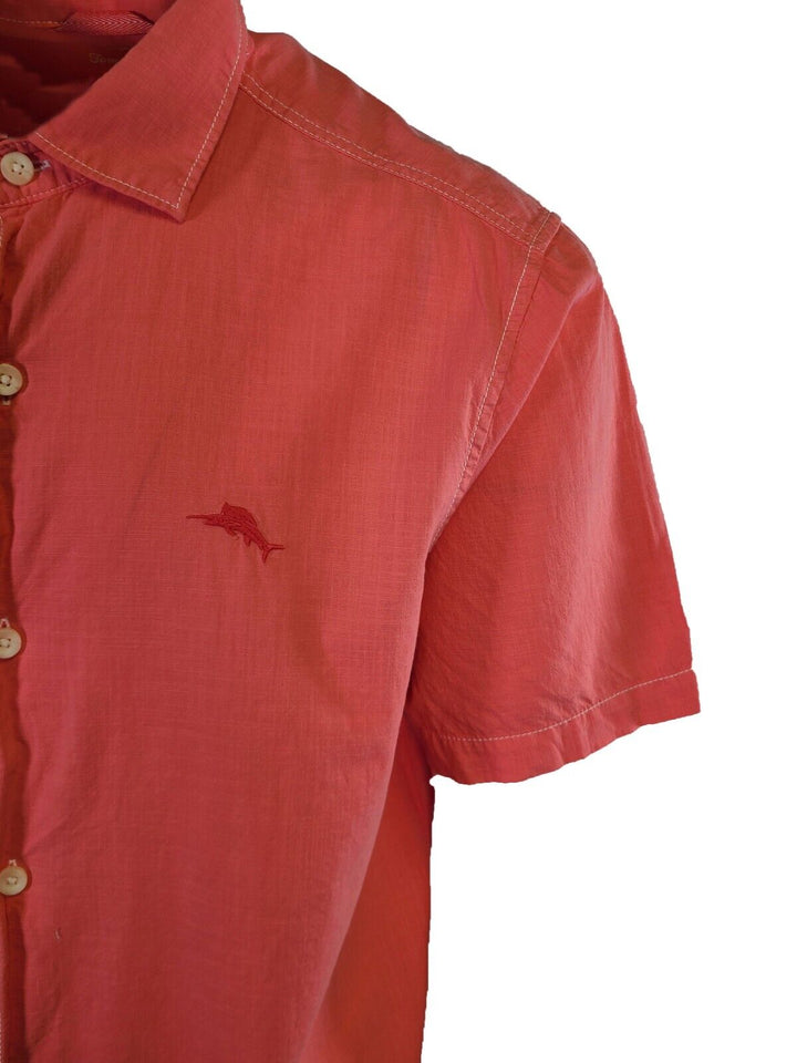 Tommy Bahama Men's Salmon Pink Shirt Logo Short Sleeve Button (S05)